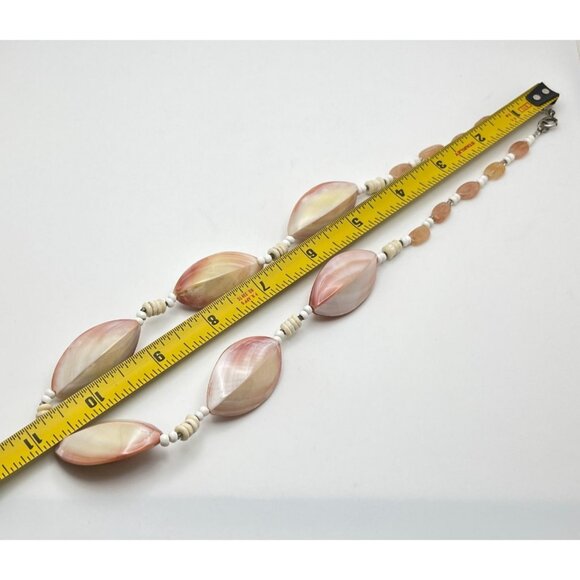 Vintage Faux Stone Beaded Necklace Boho Beach Surf Luau Pink White - Picture 3 of 6